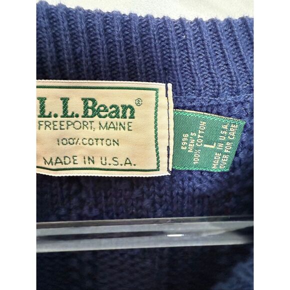 LL Bean Vintage USA Cotton Textured Knit Sweater Gray Blue Large - Picture 2 of 4